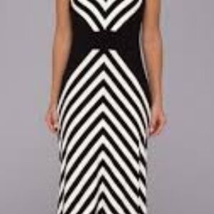Calvin Klein Black and White Chevron Maxi Dress